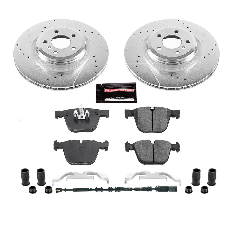 Rear Power Stop K7087 Z23 Carbon Fiber Brake Pads with Drilled & Slotted Brake Rotors Kit