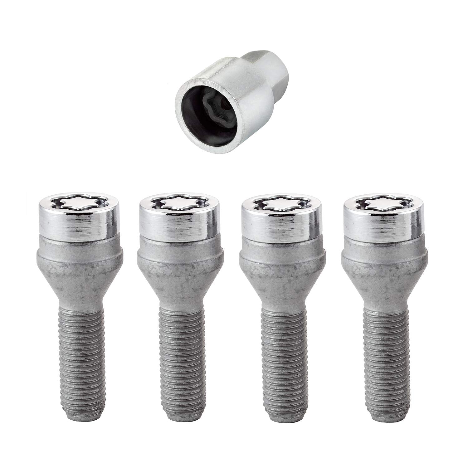 Chrome Bolt Style McGard Cone Seat Wheel Locks (M12 x 1.5), 4 Locks / 1 Key