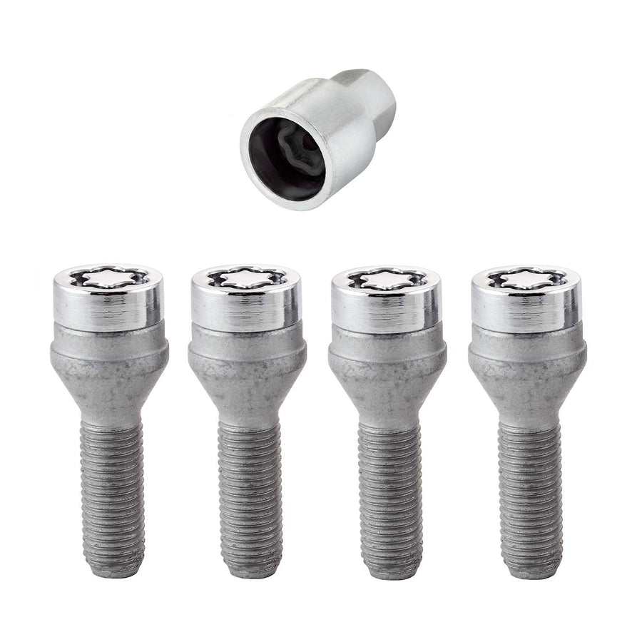 Chrome Bolt Style McGard Cone Seat Wheel Locks (M12 x 1.5), 4 Locks / 1 Key