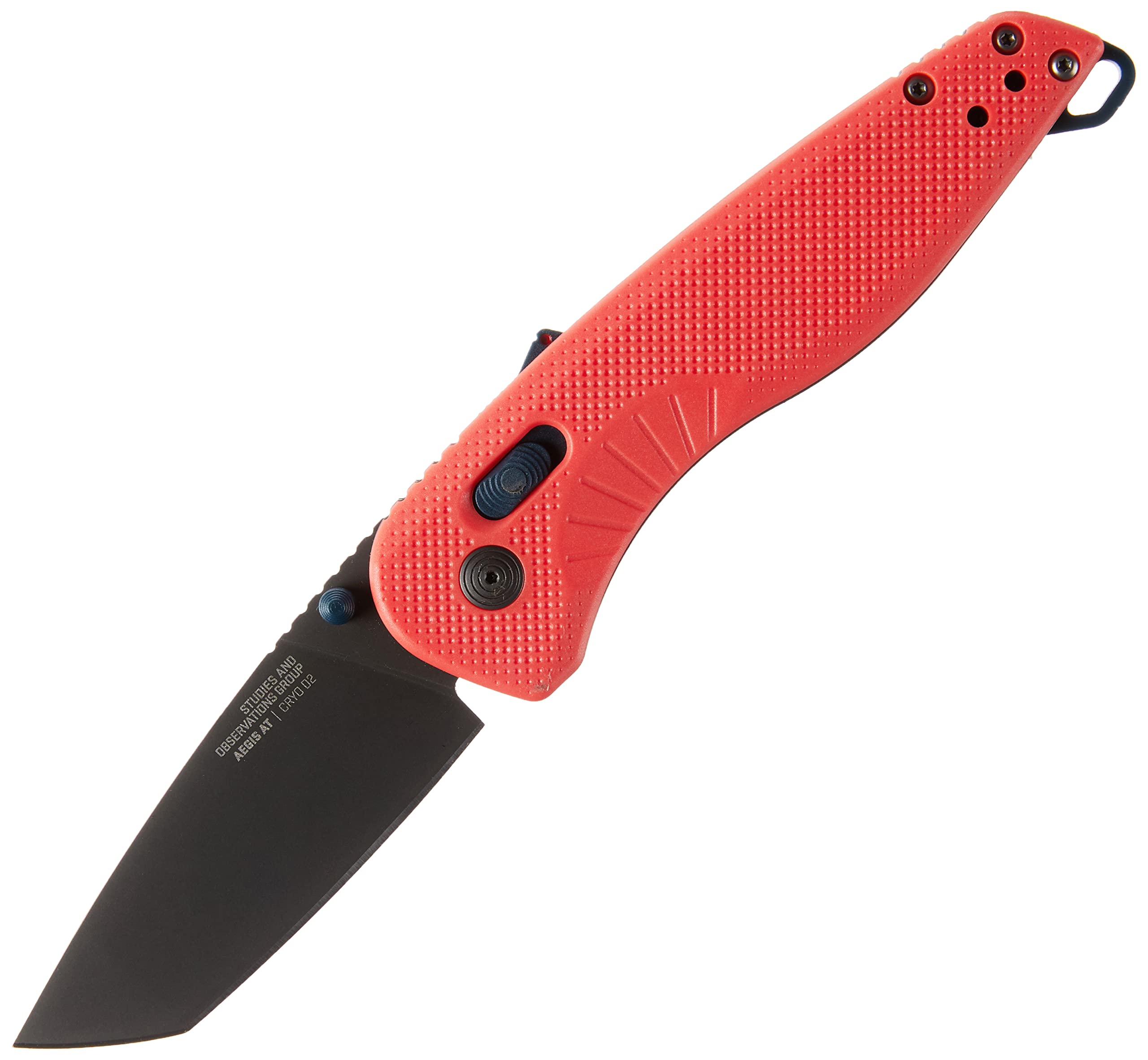 SOG Aegis AT Tanto Folding Outdoor Pocket Opening Knife, Ambidextrous AT-XR Lock With Ergonomic Handle,D2 Steel Blade,Built-In Blade Locking Safety and Spine-Mounted Safety System, Rescue RED & Indigo