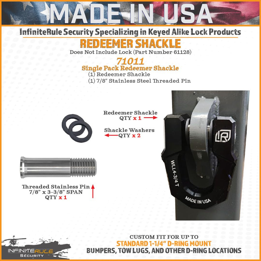 Redeemer D-Ring Shackle, Single Pack, Black Anodized Aluminum, Heavy-Duty for Use with Tow Strap for Off-Road Vehicle Recovery 71011