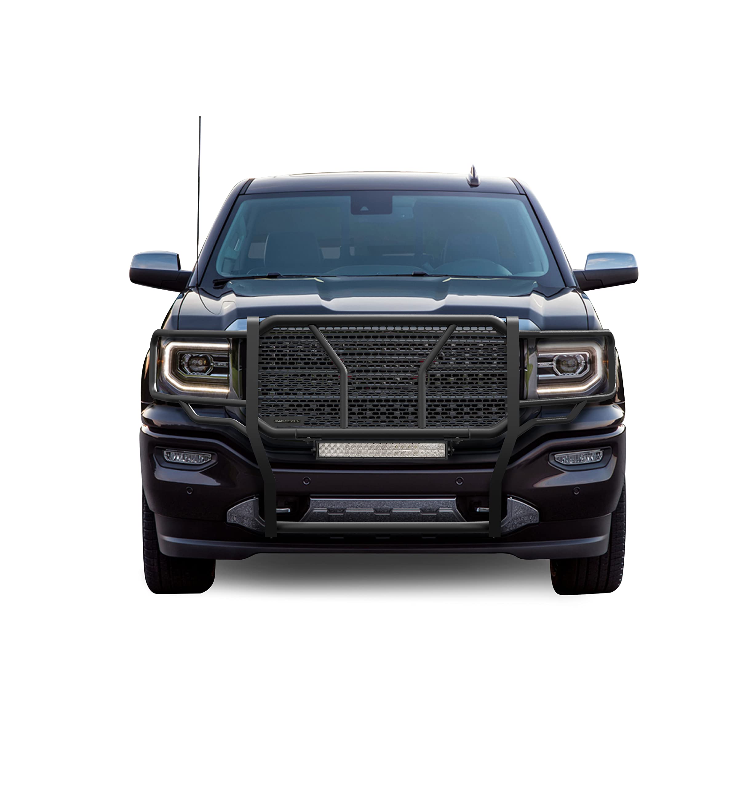 Heavy Duty Black Horse RUGGED Grille Brush Bumper Guard Modular Black Come with 20" Double Row LED Light Compatible with 2014-2018 GMC Sierra 1500|2019-2022 GMC Sierra 1500 Limited-RU-GMSI14-B-K1