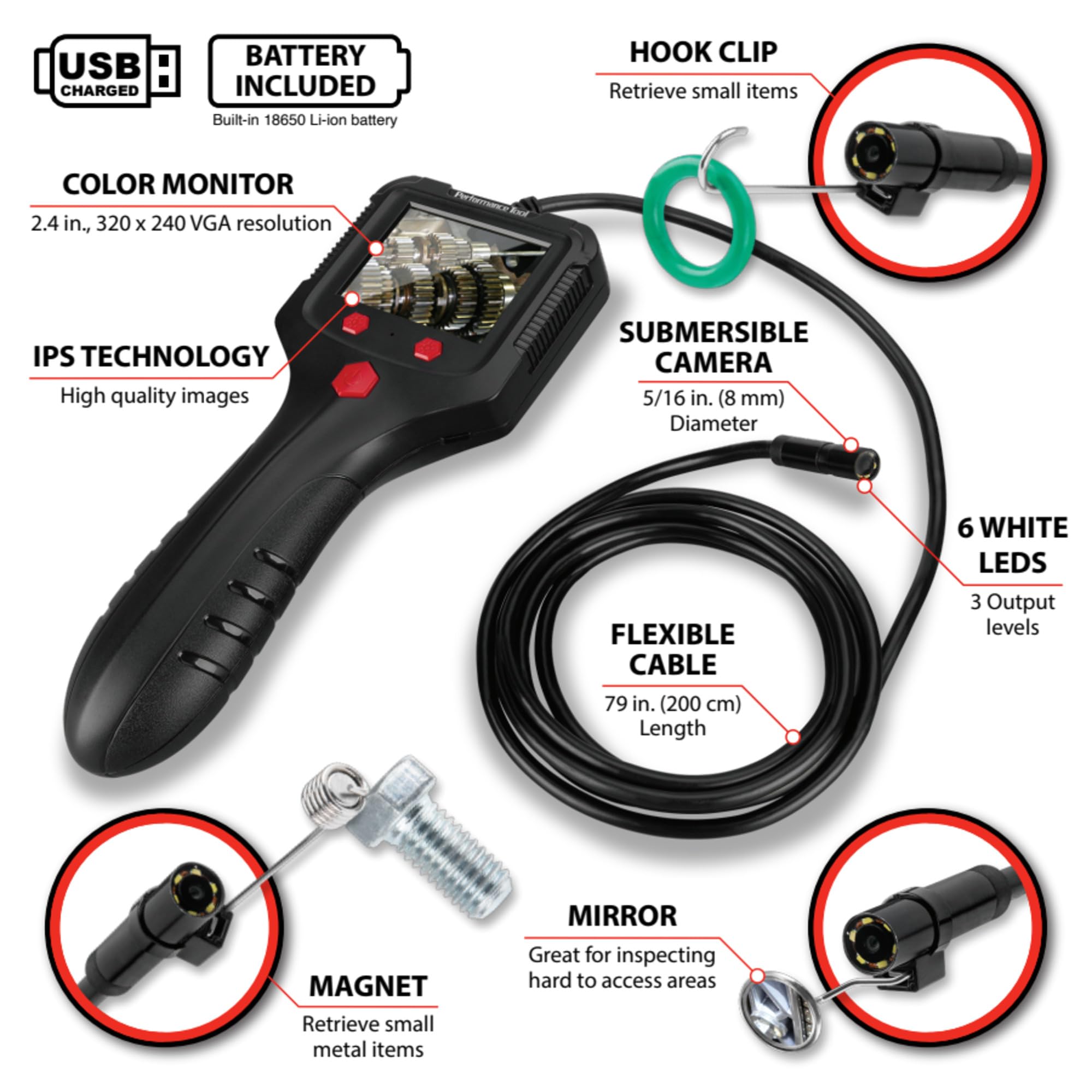 W50146 Performance Tool 2.4in LCD Inspection Camera