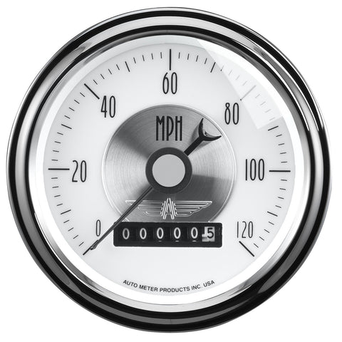 Auto Meter Prestige Pearl 3-3/8" Electric Speedometer (0-120 MPH, 85.7mm)