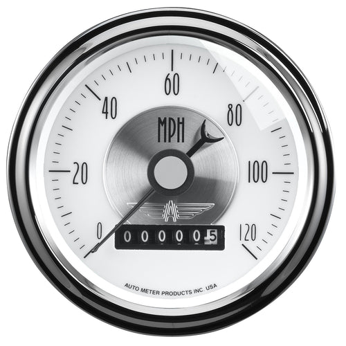 Auto Meter Prestige Pearl 3-3/8" Electric Speedometer (0-120 MPH, 85.7mm)