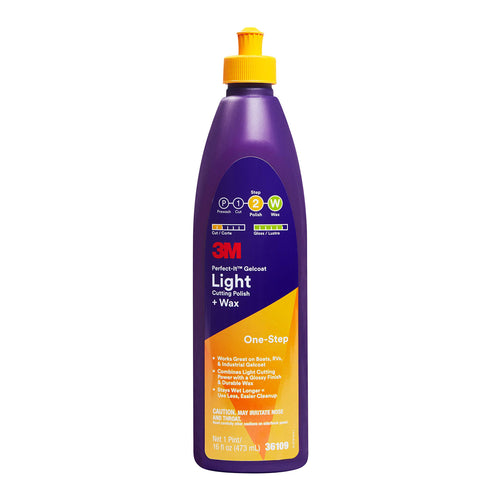 3M Perfect-It Gelcoat Light Cutting Wax + Polish, 36109, 1 Pint, One-Step Process, Removes Scratches and Swirls, Light Oxidation Remover for Boats and RVs