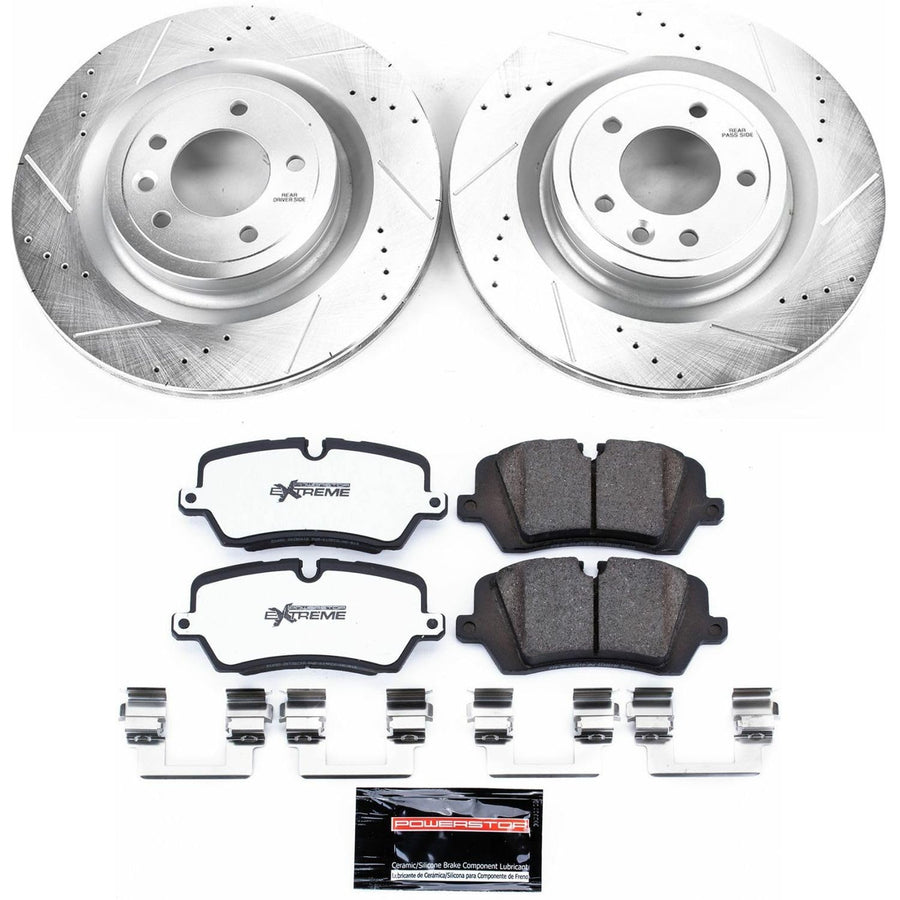 Power Stop K7174-36 Z36 Truck & Tow Rear Brake Kit, Carbon Fiber Ceramic Brake Pads and Drilled/Slotted Brake Rotors and 1 Rear Sensor Wire For Discov, Range Rover, Range Rover Sport [Model Specific]