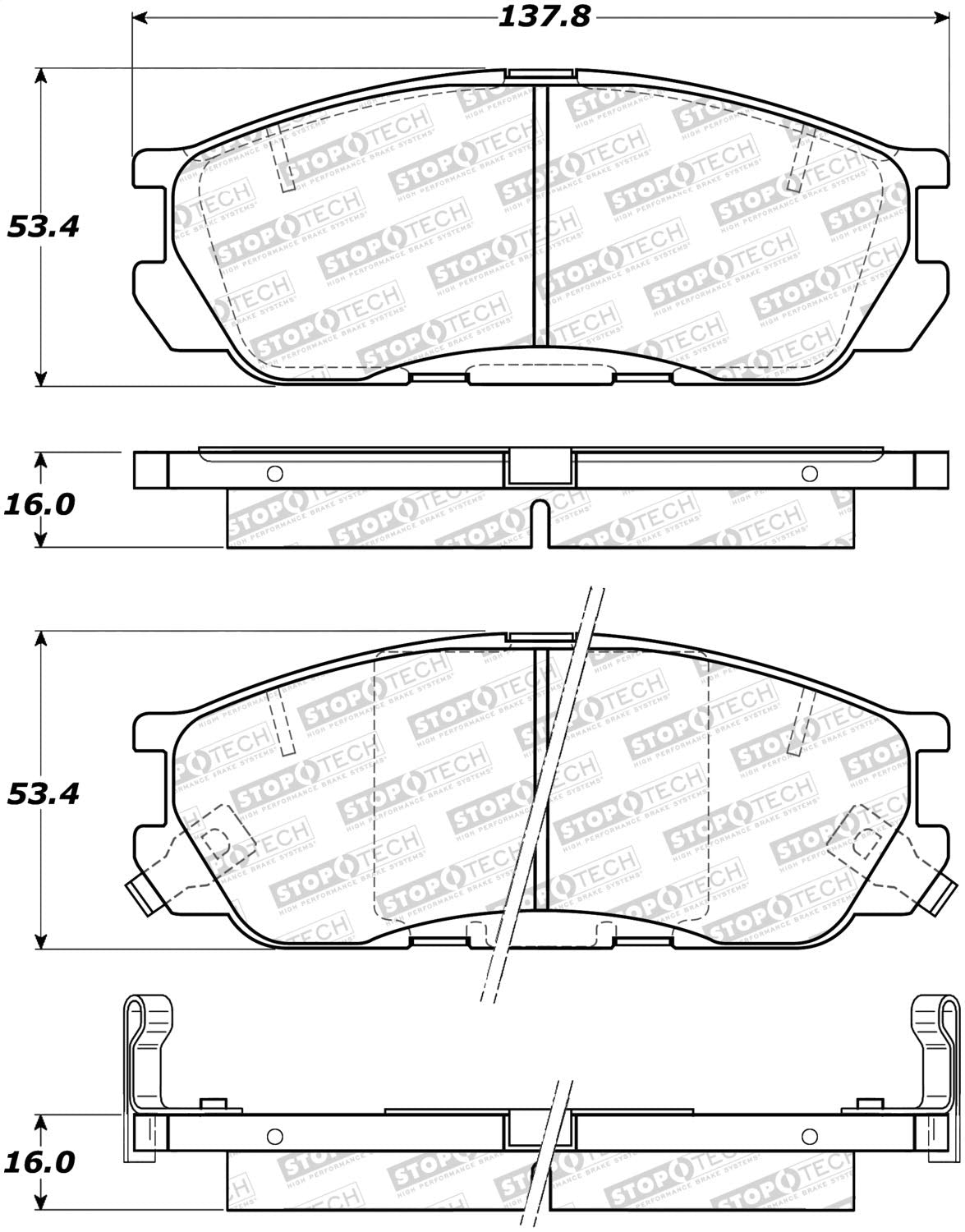 Front StopTech 308.05520 Brake Pads with Shims and Hardware Street