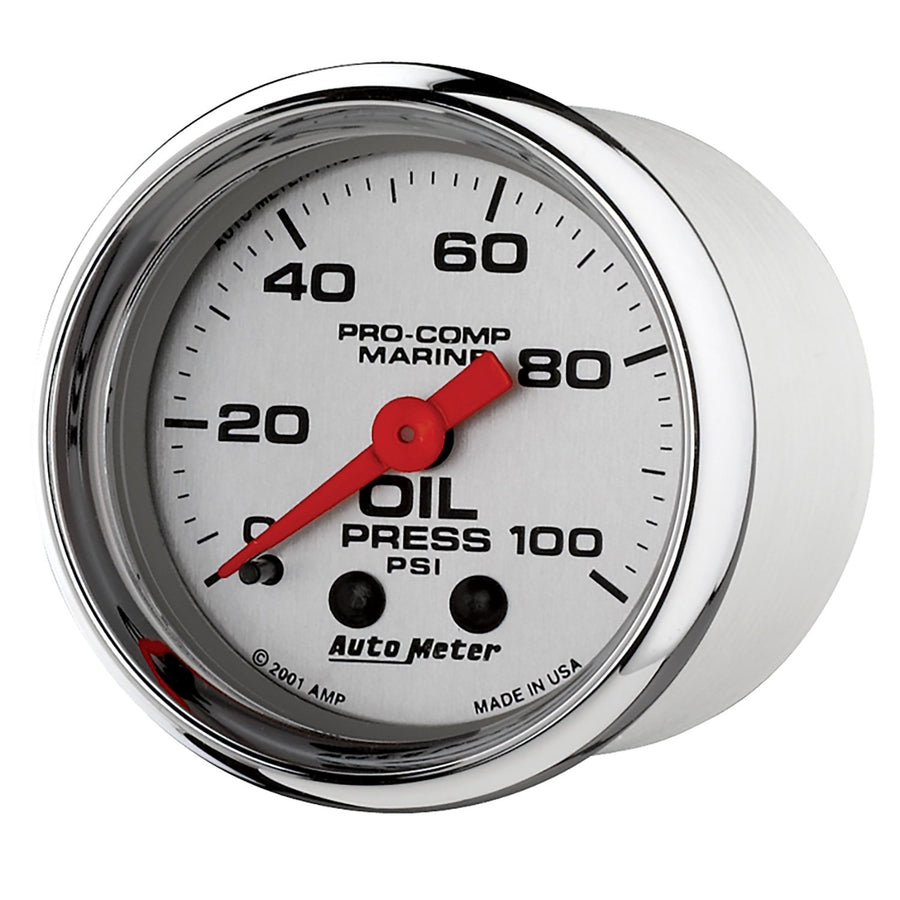 Gauge AutoMeter 200790-35 Oil Pressure (Marine Chrome Ultra-Lite 2 1/16", 100Psi, Mechanical, Marine Chrome)