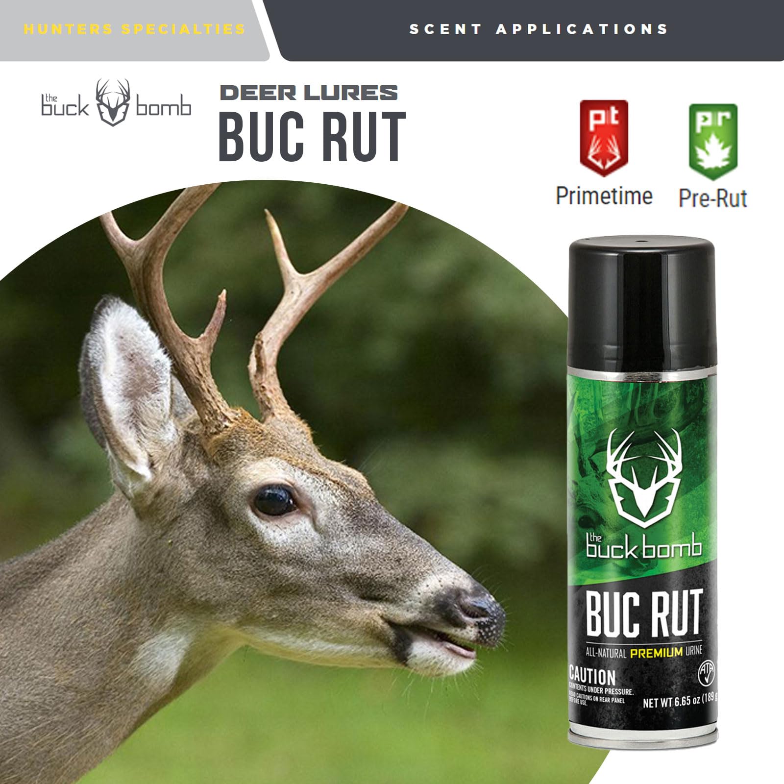 Buck Bomb Natural Hunters Specialties BUC Rut Aerosol Scent | Deer Buck Lure Hunting Primetime Pre-Rut Scent Attractant for Hunting, 6.65 Oz (189 g.)