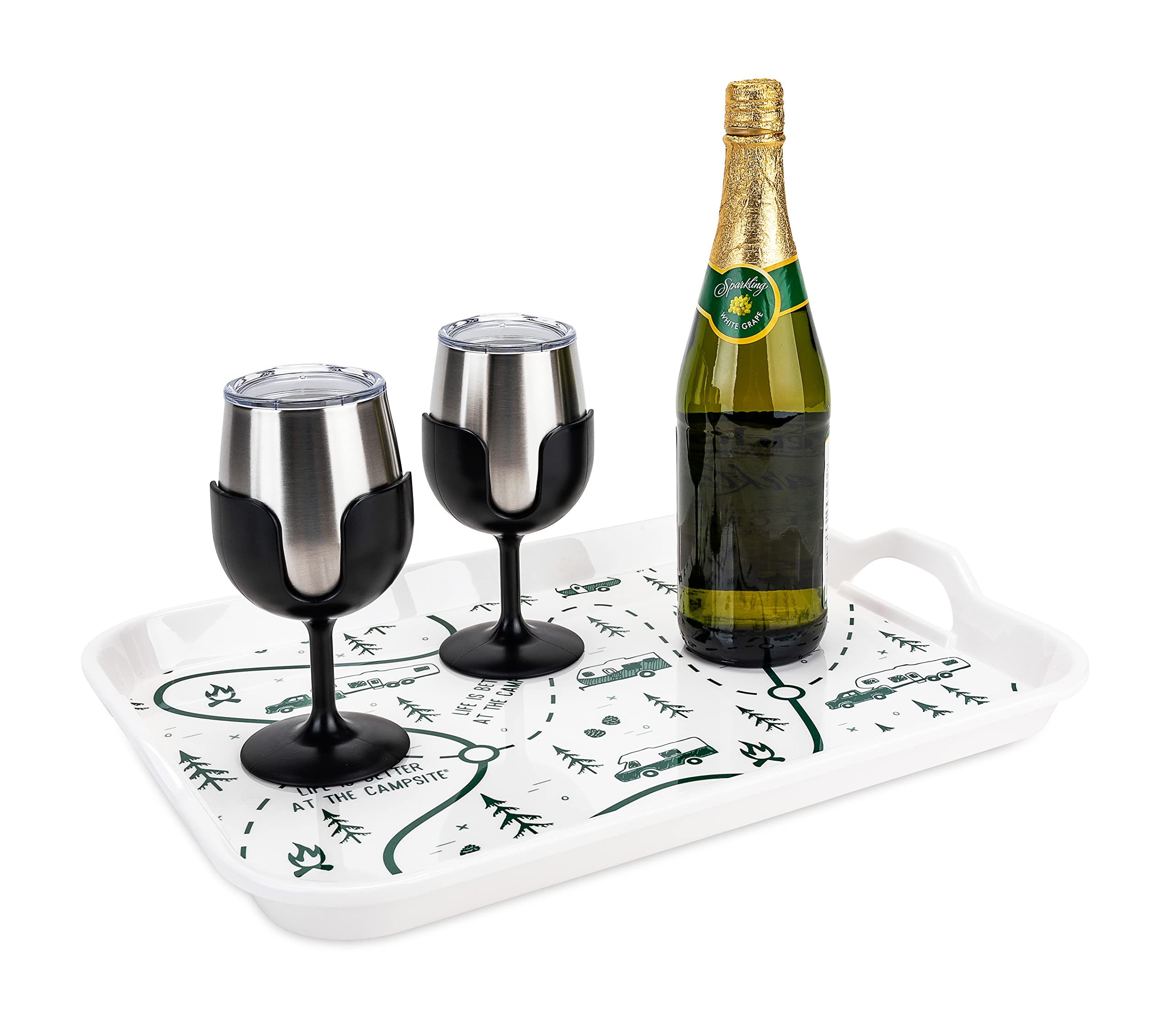 Camco Melamine RV Serving Tray is Better at The Campsite - Features RV & Map Themed Design - Great for Kitchen Prep, Picnics, Grilling, and More - Serving Platter is Dishwasher Safe (53488)