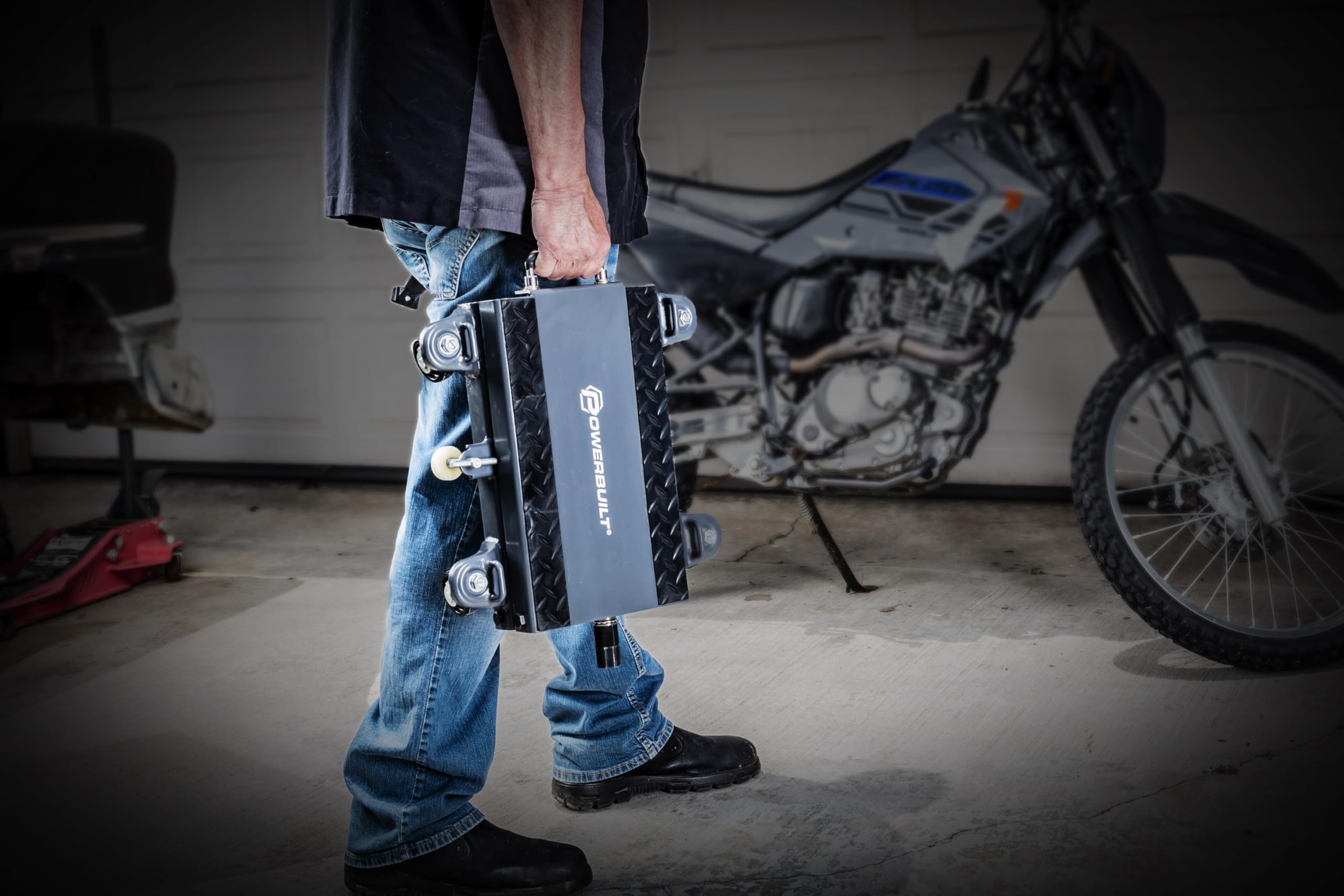Powerbuilt Motorcycle and Utility Lift Deluxe, Lock Wheels, Strap Hooks, Transmissions, ATV, Hand Driven or Power Tool - 941877ECE
