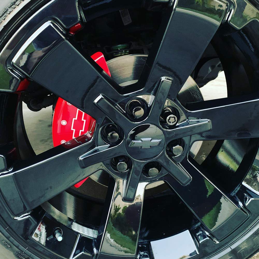 MGP Caliper Covers Red 14030SBOWRD Brake Covers for 2006-2009 Chevy Trailblazer Engraved with Bowtie (Fronts/Rears; set of 4)