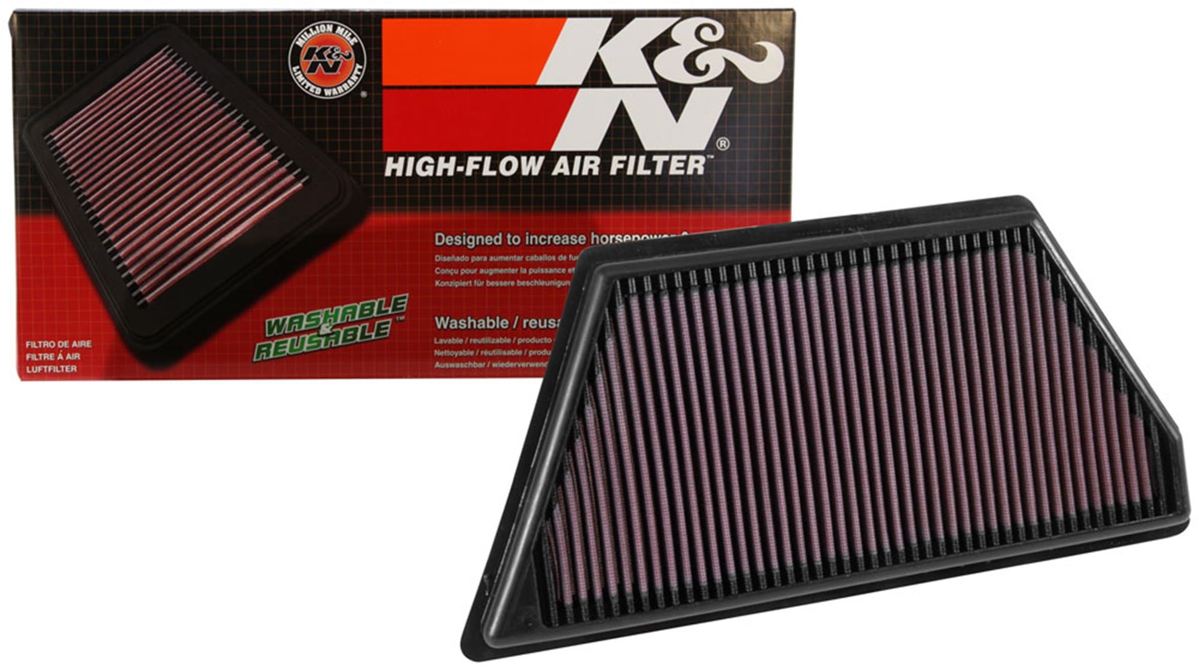 K&N Engine Air Filter: Washable, Increase Power & Acceleration, Premium, Replacement Car Air Filter: Compatible with 2016-2020 CADILLAC CT6, 33-5055