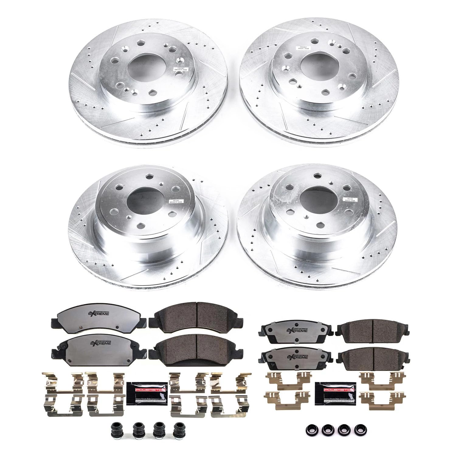 Power Stop Brake Kit Front and Rear For 2008 2009 2010 2011 2012 2013 2014 Cadillac Escalade - Truck & Tow Carbon Fiber Ceramic Pads & Drilled and Slotted Rotors Replacement, K2070-36
