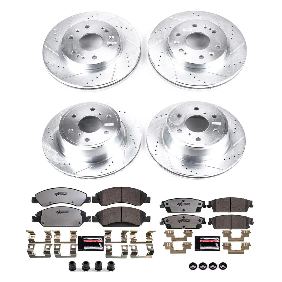 Power Stop Brake Kit Front and Rear For 2008 2009 2010 2011 2012 2013 2014 Cadillac Escalade - Truck & Tow Carbon Fiber Ceramic Pads & Drilled and Slotted Rotors Replacement, K2070-36
