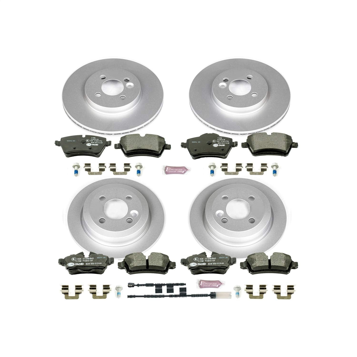 Power Stop ESK6742 Euro-Stop Brake Kit Front and Rear and 1 Front & 1 Rear Sensor Wires For Mini Cooper 2012-2015 [Model Specific]