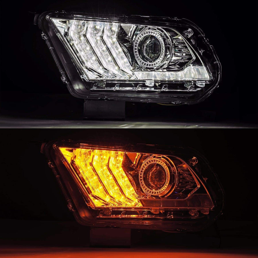 10-12 Ford Mustang AlphaRex PRO-Series Projector Headlights Plank Style Chrome w/Top/Bottom DRL