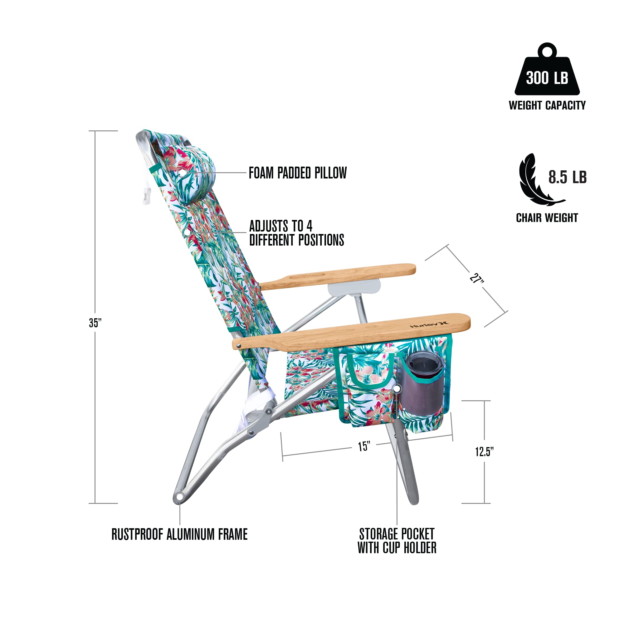 Hurley Beach Chair Mid-Height Wood Arm, One Size, Hawaiian Gardens White