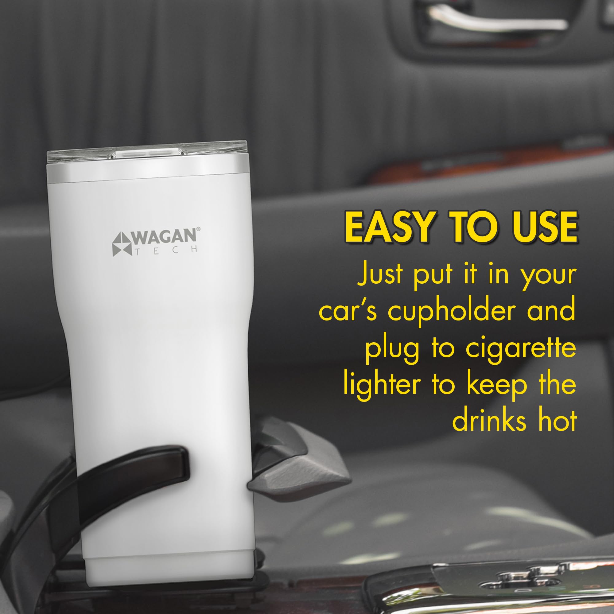 12V Travel Car Wagan EL6102 Heated Mug Portable 16oz Stainless Steel Anti-Spill Lid Slip resistant base Car Coffee Warmer Coffee Cup USB–C PD20W 12V DC (White)