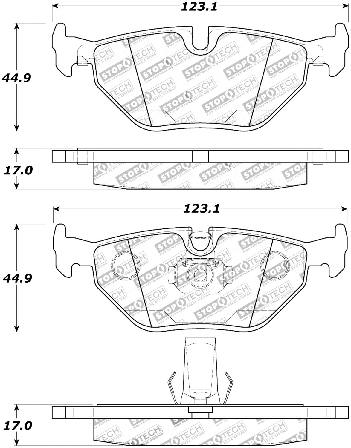 Rear StopTech 308.06921 Brake Pads with Shims and Hardware Street