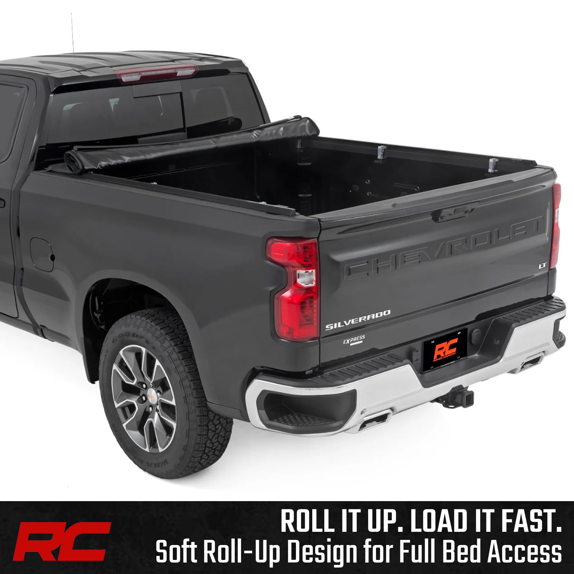 Rough Country Soft Roll-Up Truck Bed Cover for GMC Sierra 1500 & Chevy Silverado 1500 (2019–2026) – 6'7" Standard Bed Tonneau Cover