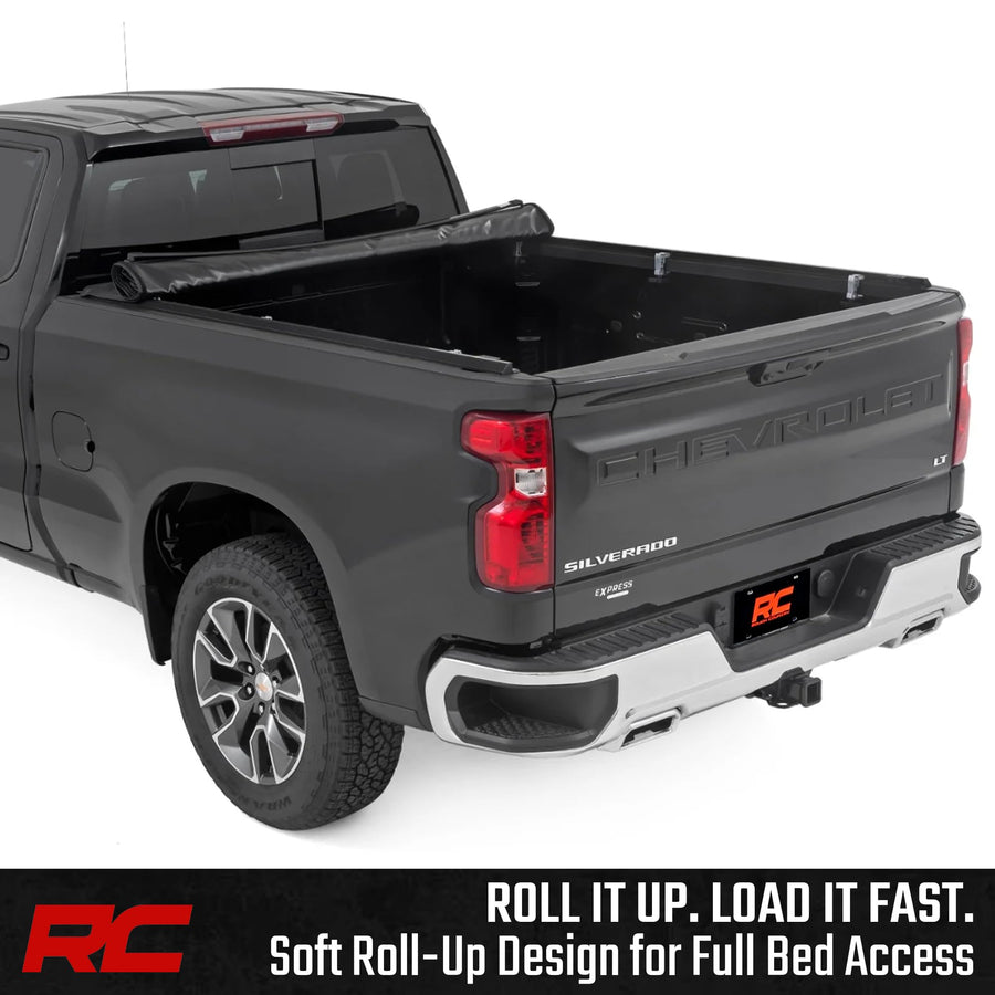 Rough Country Soft Roll-Up Truck Bed Cover for GMC Sierra 1500 & Chevy Silverado 1500 (2019–2026) – 6'7" Standard Bed Tonneau Cover