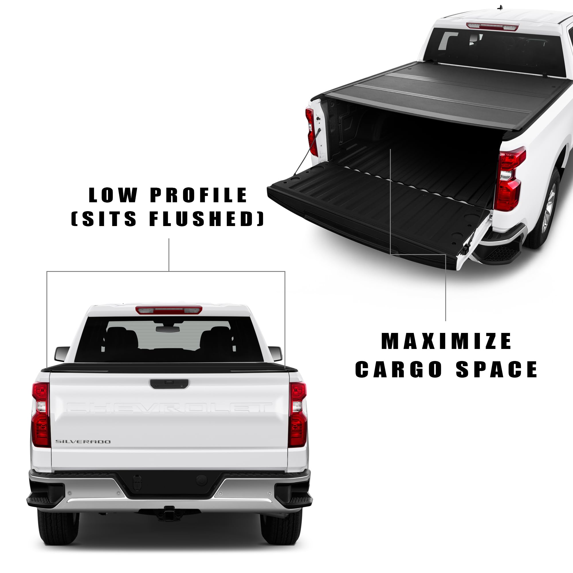 CoveRex Armordillo TFX Low Profile Flush Mount Hard Tri-Fold Truck Bed Tonneau Cover 7162266 Fits 2019-2024 Chevy Silverado GMC Sierra 1500/2022 LTD Limited 6.5 Ft (78") Bed