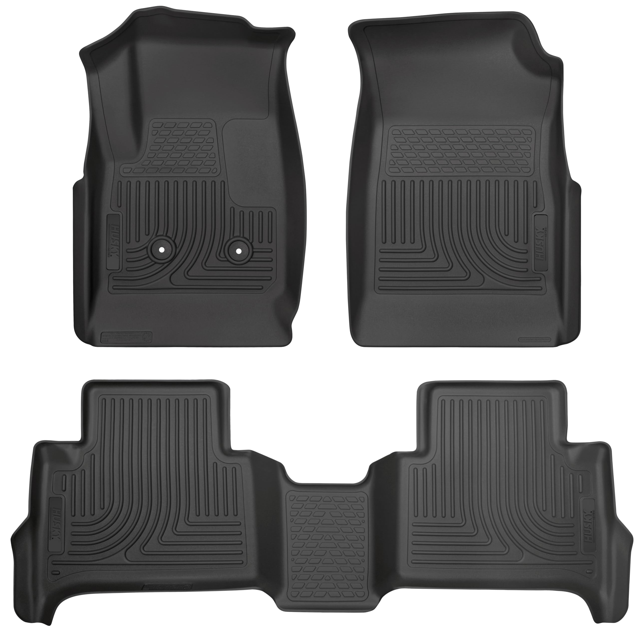 Weatherbeater Husky Liners Floor Mats | Fits 2015-2022 Chevrolet Colorado & GMC Canyon, Double CAB ONLY | Front & 2nd Row - Black, 3-pc | 93461