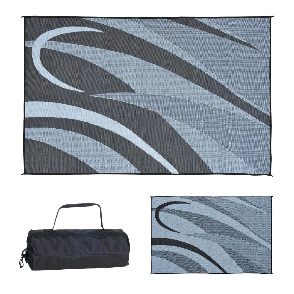 Camping Stylish GA1 Reversible Graphic Patio Mat-8' x 12', Black/Silver