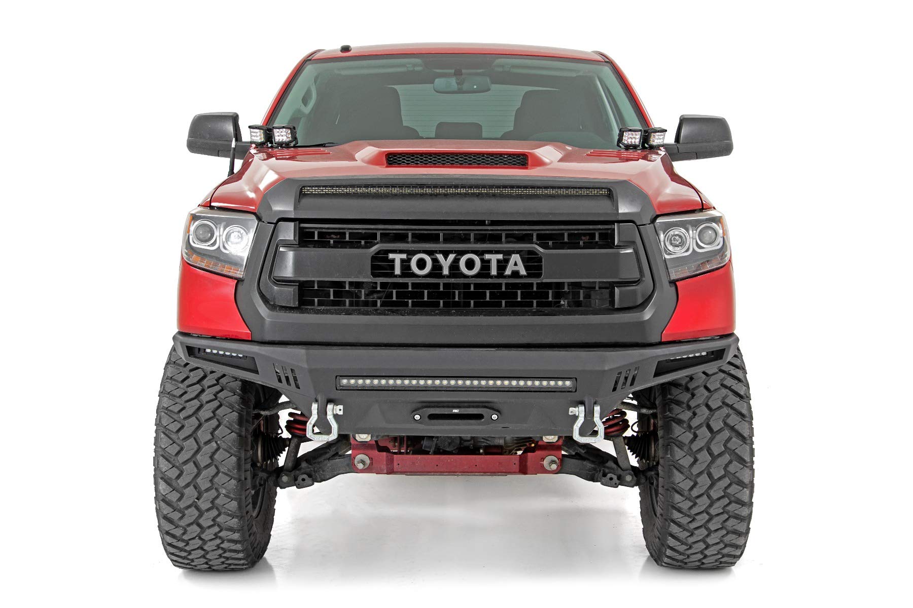 Rough Country 2" Quad Cube LED Lights with White DRL for Toyota Tundra (2014-2021) - Lower Windshield Mount, 7,200 Lumens, Spot Beam Off-Road Lighting