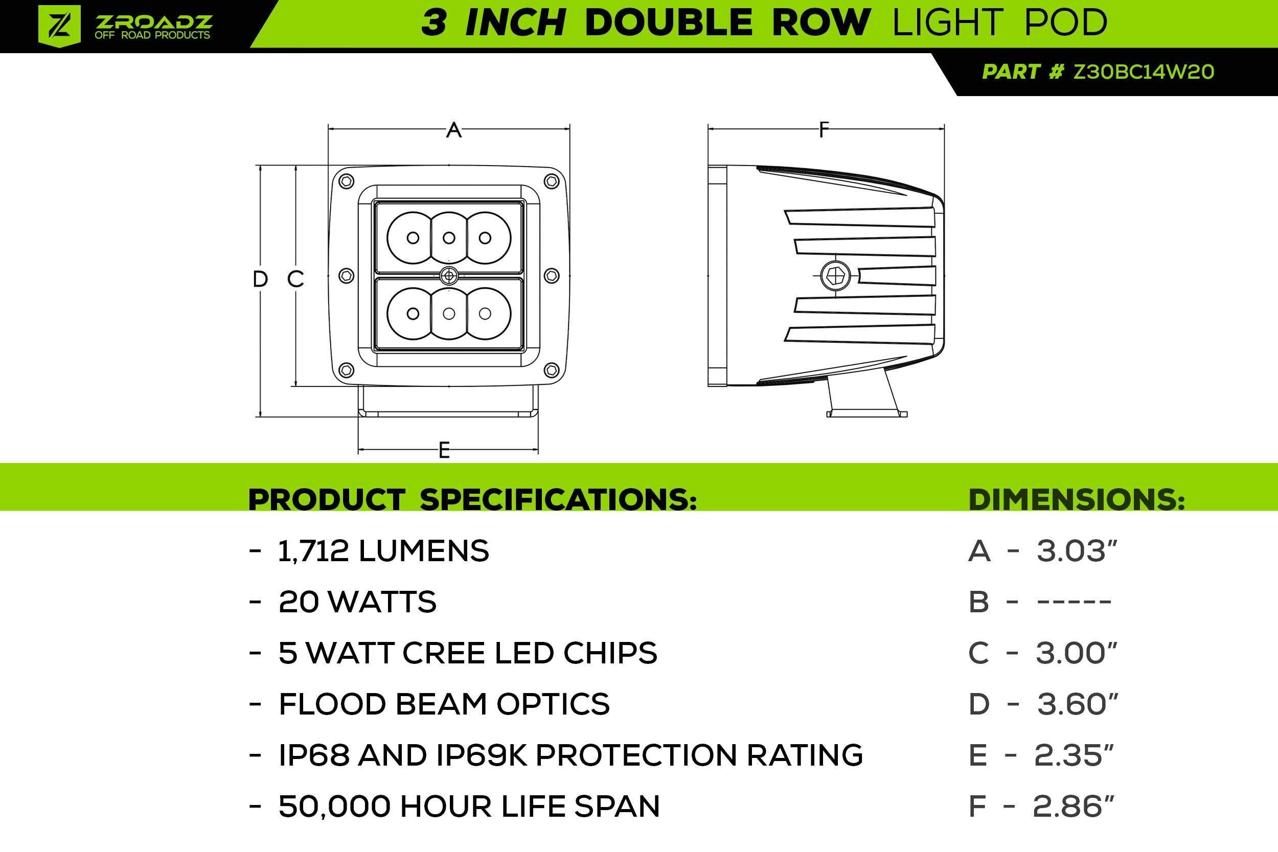 ZROADZ LED Kit Ditch Hood Hinge - Compatible w/ 2016-2022 Toyota Tacoma - Incl. (2) 3 Inch LED Pod Lights - Mild Steel Gloss Black Finish - Bolt-On Easy Installation - PN #Z369401-KIT2