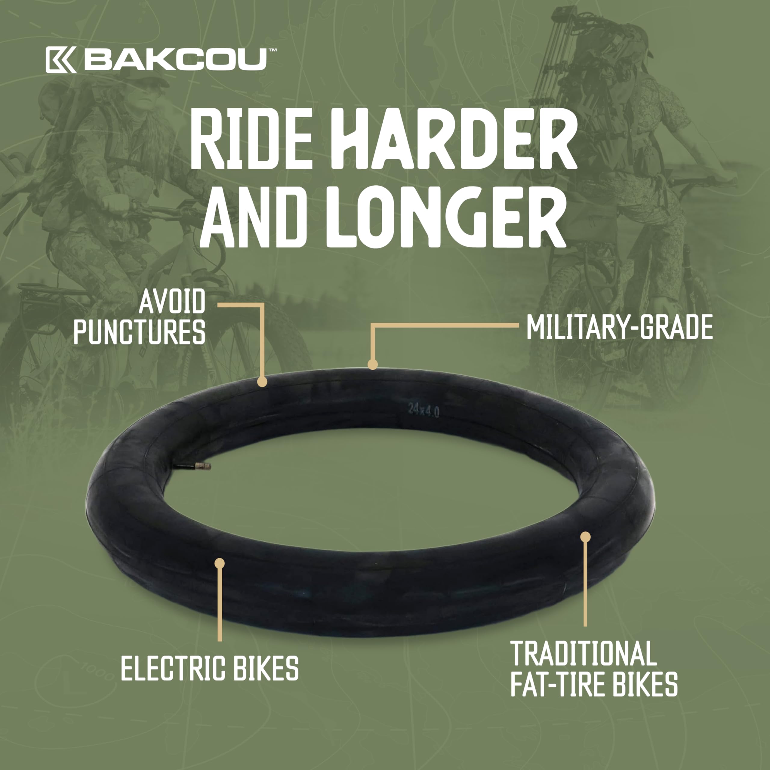 24x4 Bakcou Heavy-Duty Fat Tire Tube - Military-Grade Butyl Rubber, Schrader Valve, 3.5mm Thickness - Compatible with Electric & Mountain Bikes