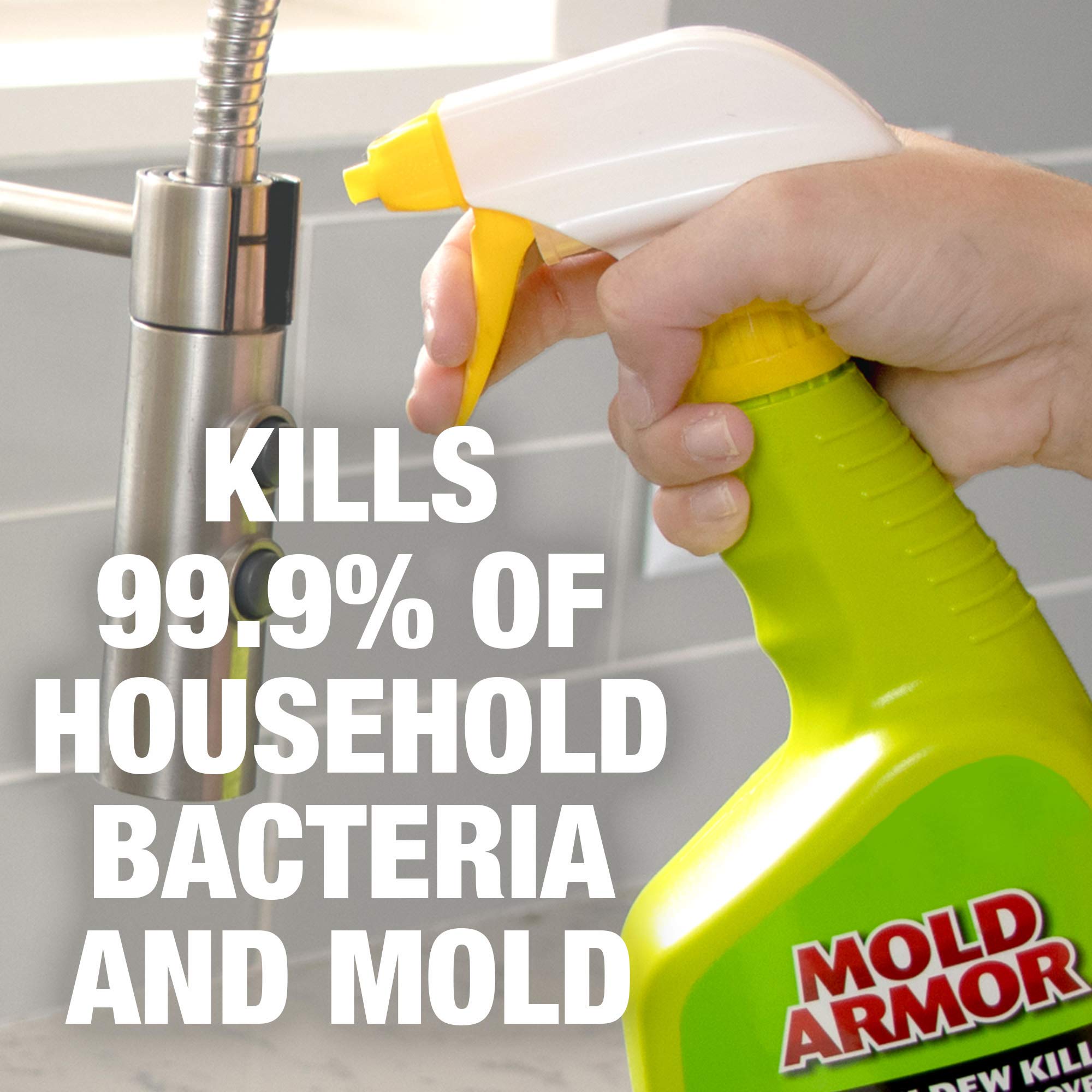 MOLD ARMOR Quick Stain Remover + Mold and Mildew Killer, 32 oz., Trigger Spray Bottle, Eliminates 99.9% of Household Bacteria and Viruses, Ideal Bathroom Mold and Mildew Remover