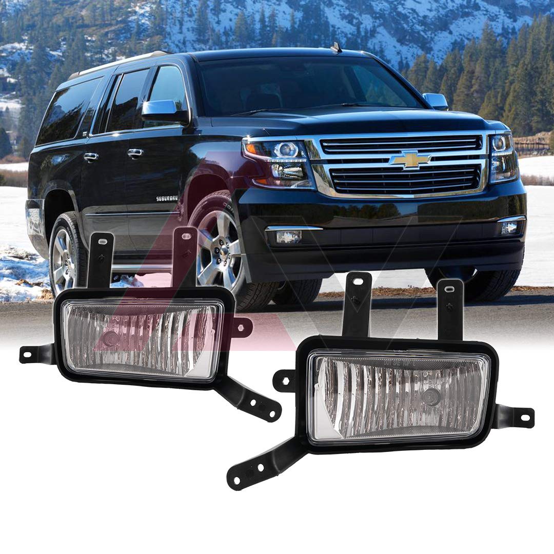 Winjet WJ30-0512-09 Clear Fog Light Full Kit 2014 2015 2016 Chevy Suburban/Tahoe Replacement with Light Bulbs OE Factory Fitment Style