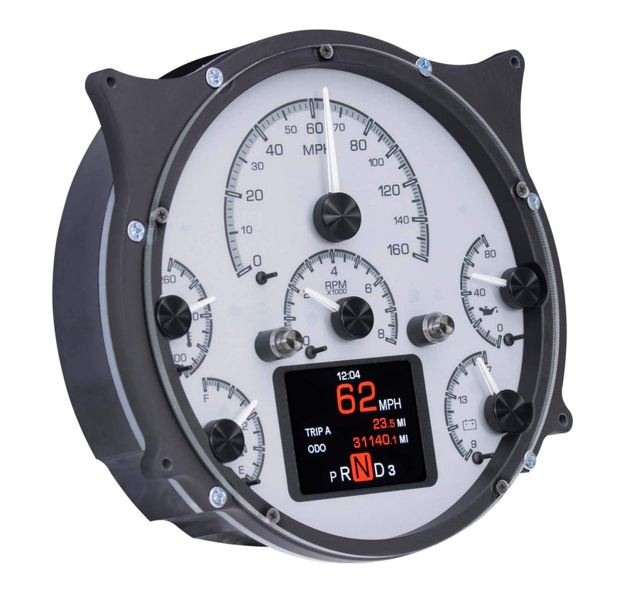 Dakota Digital HDX-66F-BRO-S Gauge System with Ford 1961-66 Pickup Truck Compatible 1966-77 Bronco Silver Alloy Style
