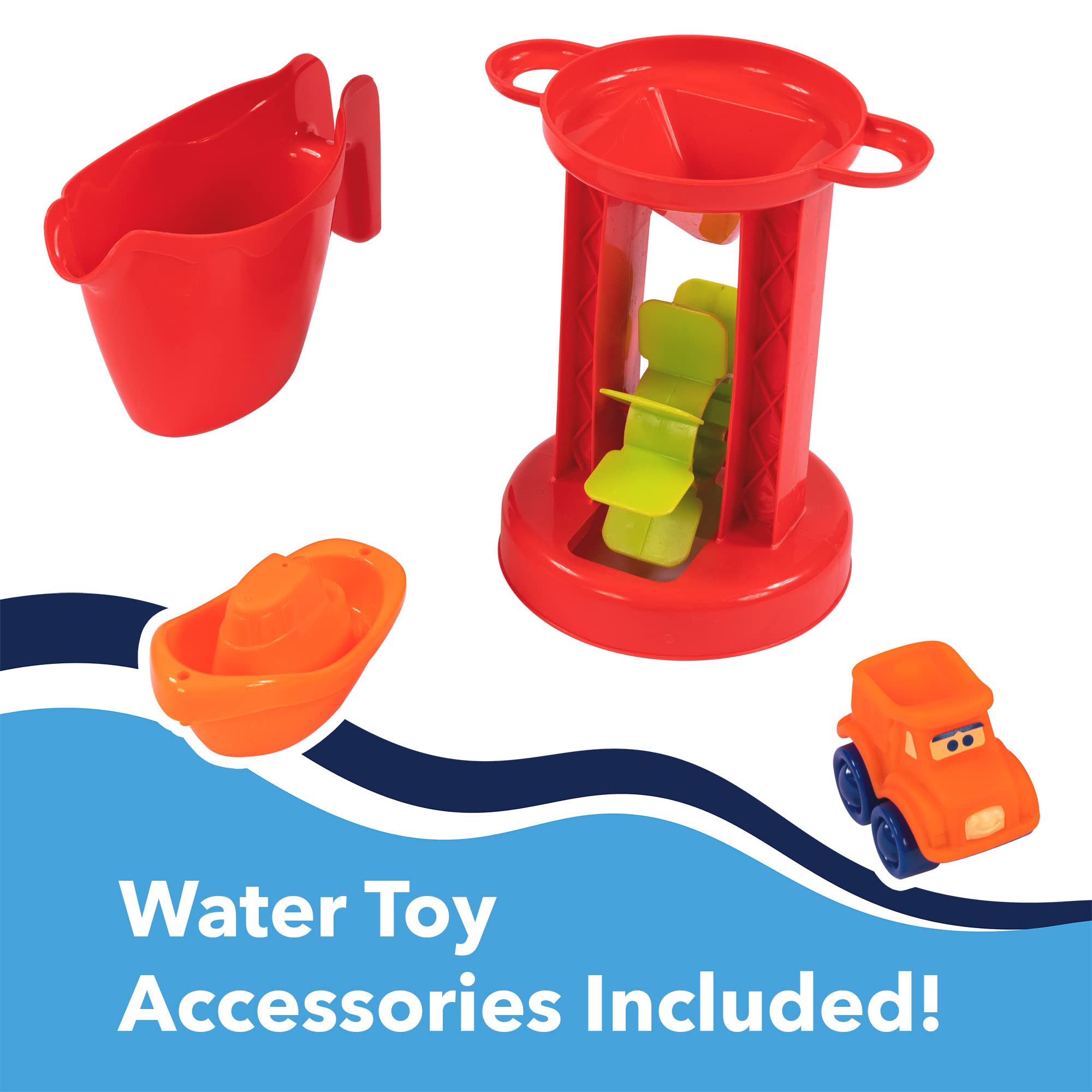 Simplay3 Ocean Drive Carry & Go 2-Sided Water Play Table for Kids with 4 Accessories - Indoor/Outdoor Toy Includes Waterwheel, Boat, Bucket, and Truck, Made in USA
