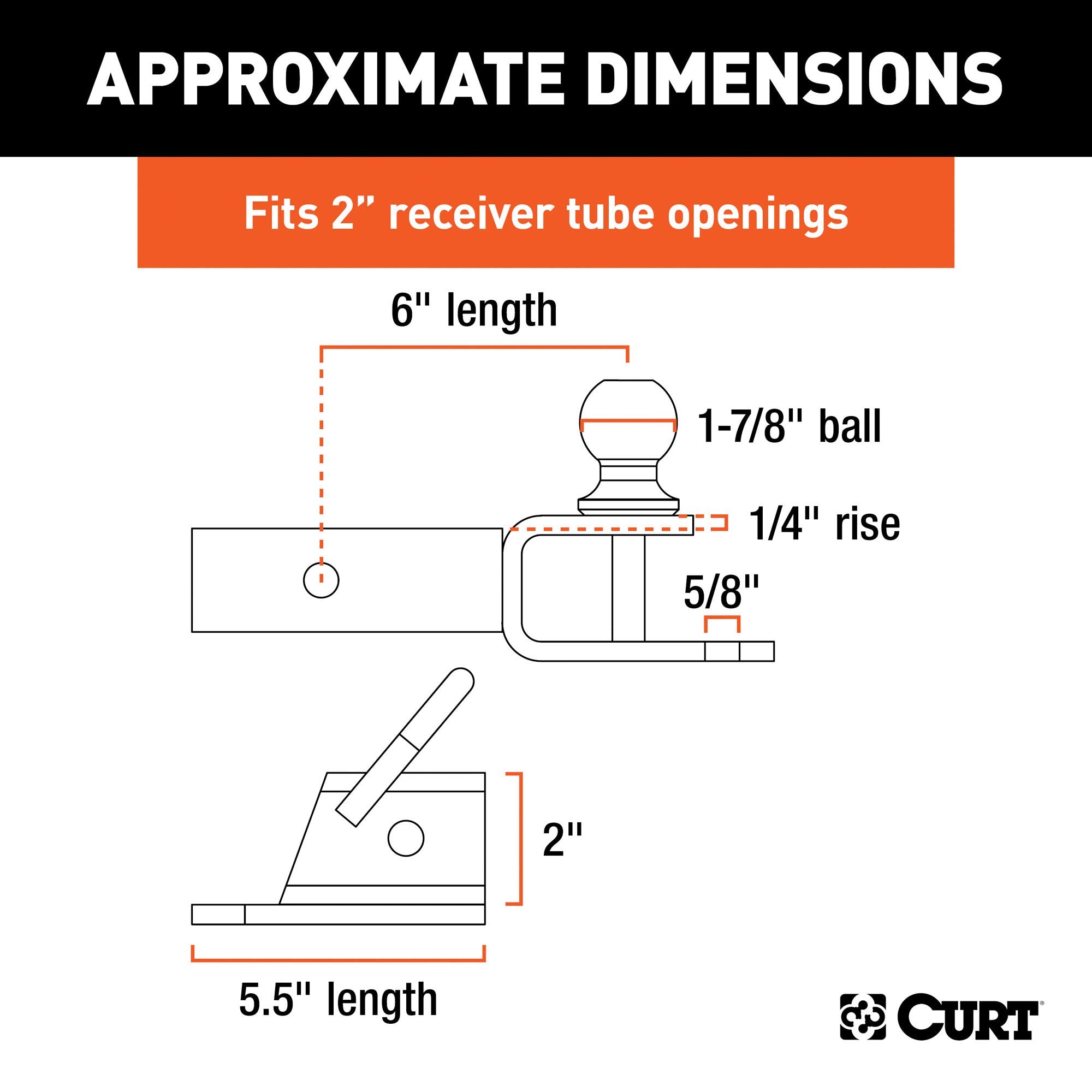 3-in-1 CURT UTV, ATV Trailer Hitch Mount with 2-Inch Receiver Adapter, 1-7/8-Inch Ball, Clevis Pin, 5/8-Inch Hole