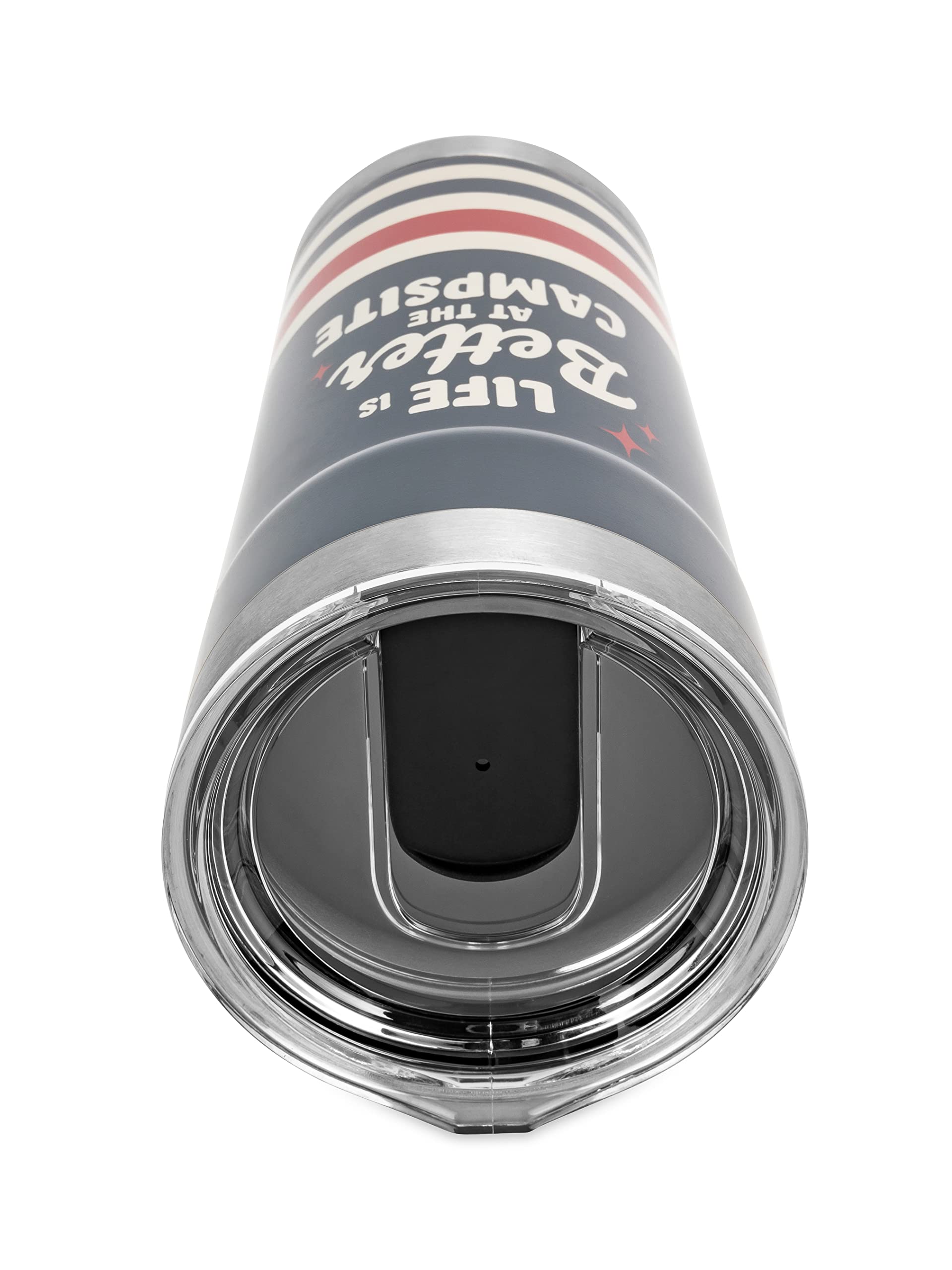Wrapped Stainless Steel Tumbler Camco Life is Better at The Campsite - Features Double Wall Vacuum Insulation for Heat/Ice Retention & Unique Red, White, & Blue Design - Holds 20 oz. (53326)