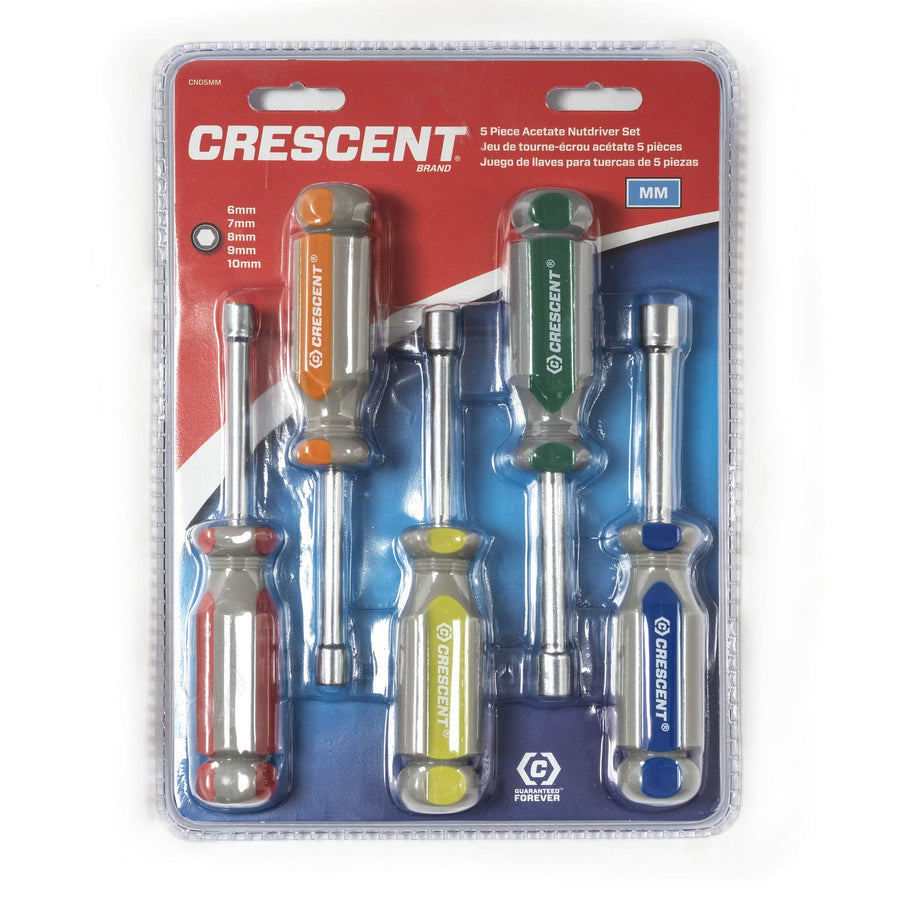 5 Pc. Crescent Metric Solid Shaft Tri-Lobe Acetate Nutdriver Set - CND5MM