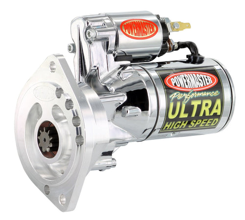 Chrome Powermaster 19454 Alternator (Ultra HS [SB] with billet Black 2 Ear Mating All M/T with 164T Flywheel 3/8" Depth 2.2kw)