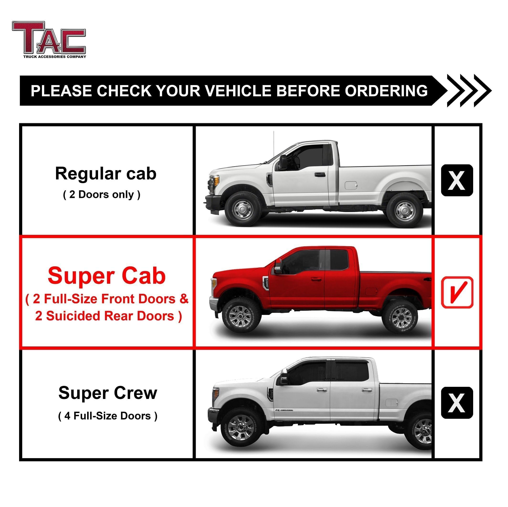 TAC Side Steps Fit 2015-2024 Ford F150 Super Cab / 2017-2024 Ford F250 / Super Duty F350 Truck Pickup Black Nerf Bars Running Boards Off Road Exterior Accessories (2 Pieces)