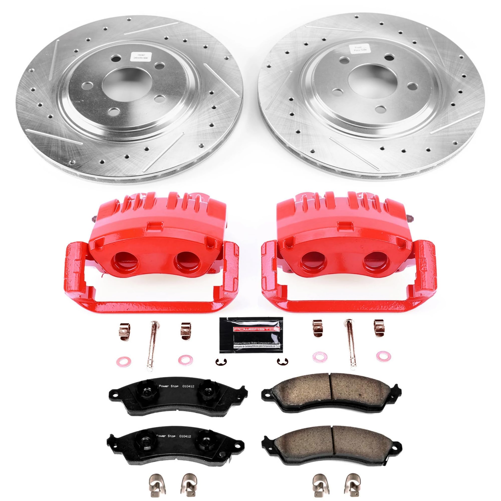 Power Stop Z23 Evolution Sport KC1304C 1-Click Brake Kit with Powder Coated Calipers (Brake Pads, Drilled/Slotted Rotors) For Ford Mustang [Model Specific]
