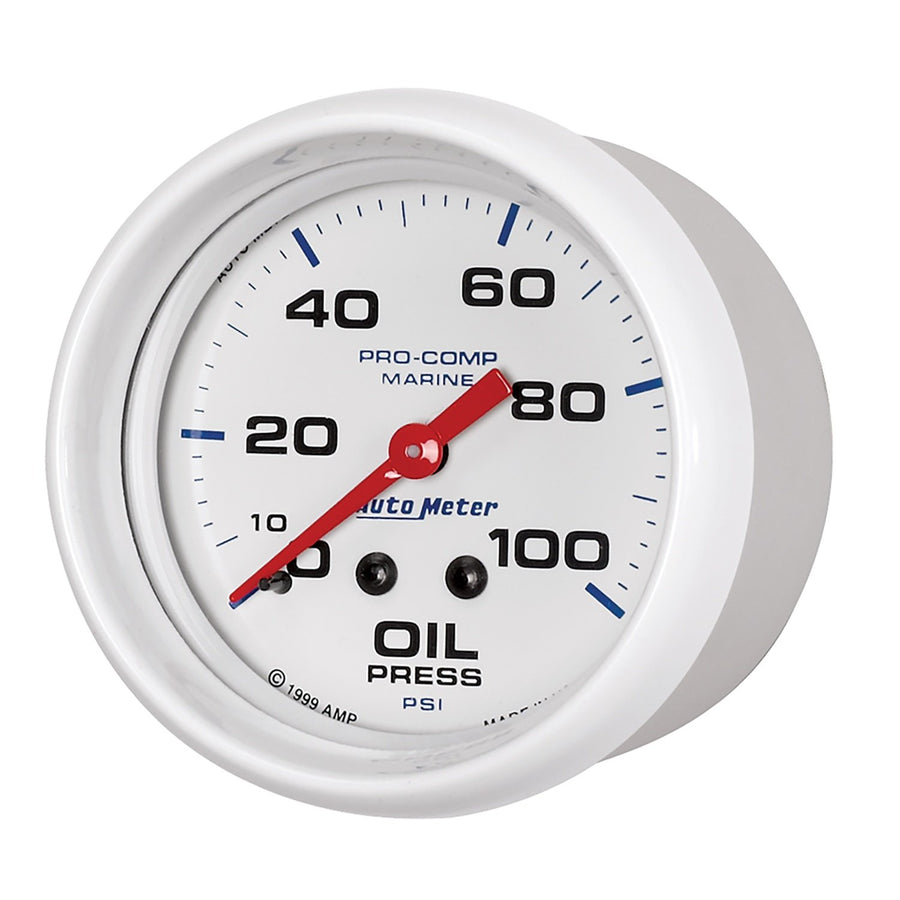 Oil Pressure AutoMeter Gauge, 2 5/8", 100Psi, Mechanical, Marine White (200777)