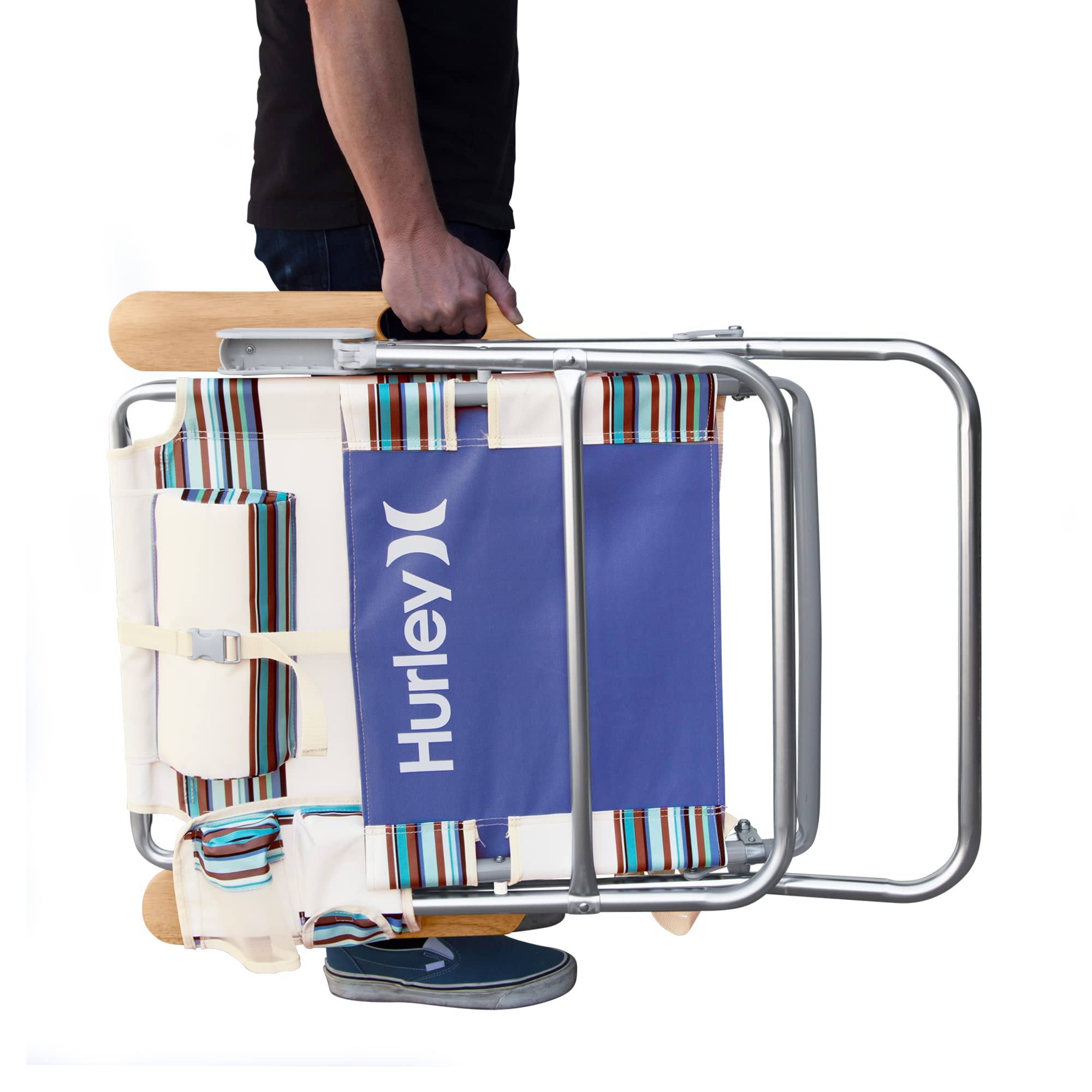 Hurley Beach Chair Mid-Height Wood Arm, One Size, Roman Stripe Bronzed Blue