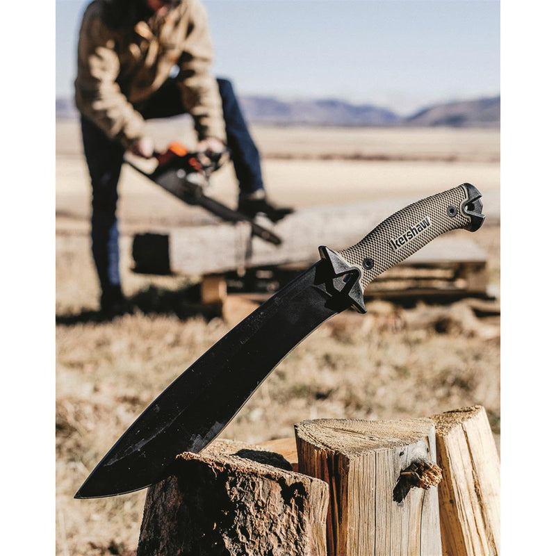 Kershaw 10 Camp Machete, Tan, 10 Inch Fixed Recurve Blade, 65Mn Carbon Tool Steel, Full-Tang Blade, Includes Sheath and Straps, Machete for Yard Work, Camping, Outdoors, Bushcraft and More