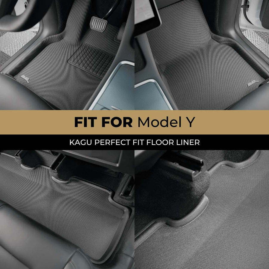 3D MAXpider Kagu Custom Fit Floor Mat (Black) Compatible with Tesla Model Y 5-Seat 2021-2025 - Full Set