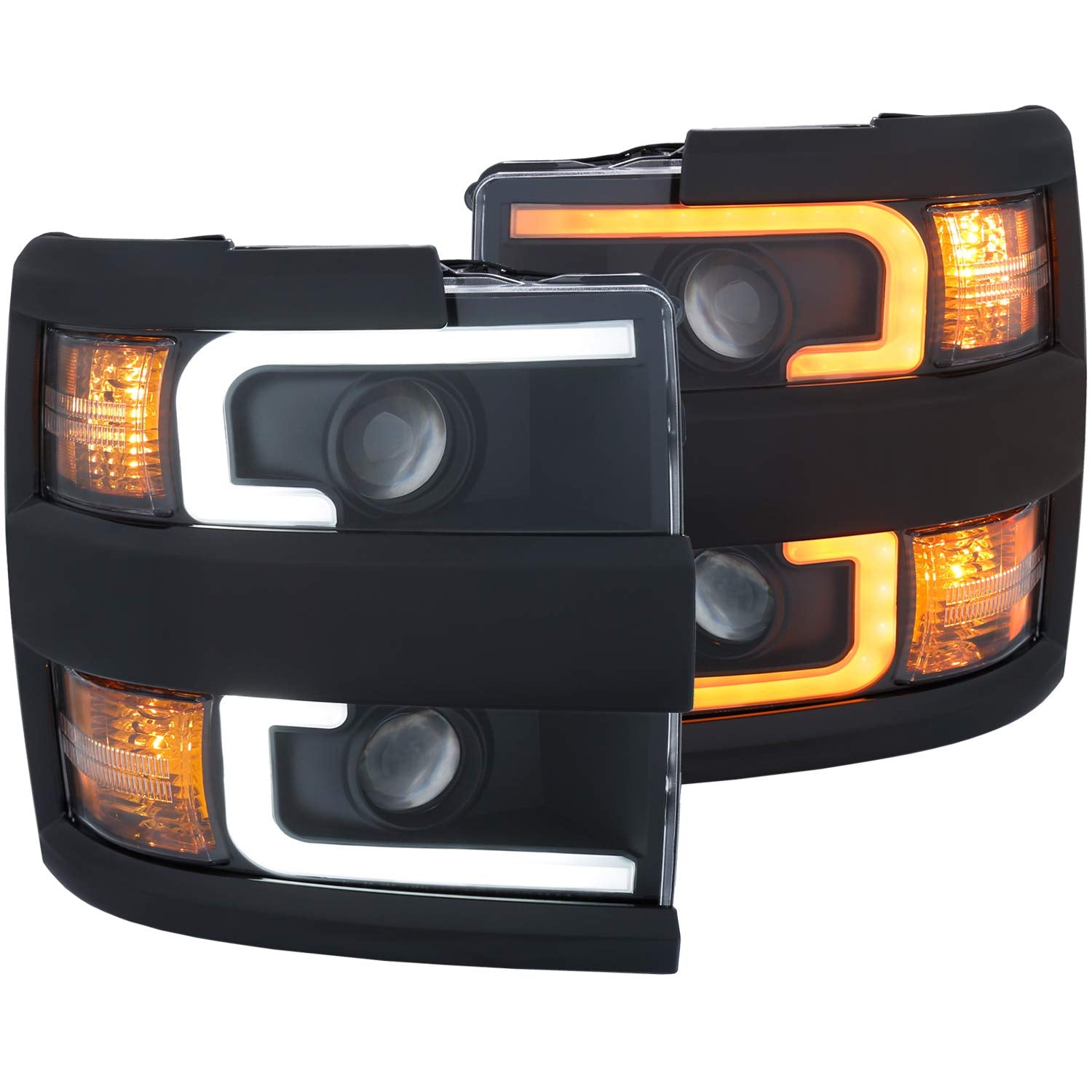 CHEVY SILVERADO 2500HD,3500HD AnzoUSA 15-19 PROJECTOR SWITCHBACK HEADLIGHT BLACK w/AMBER (BLACK RIM