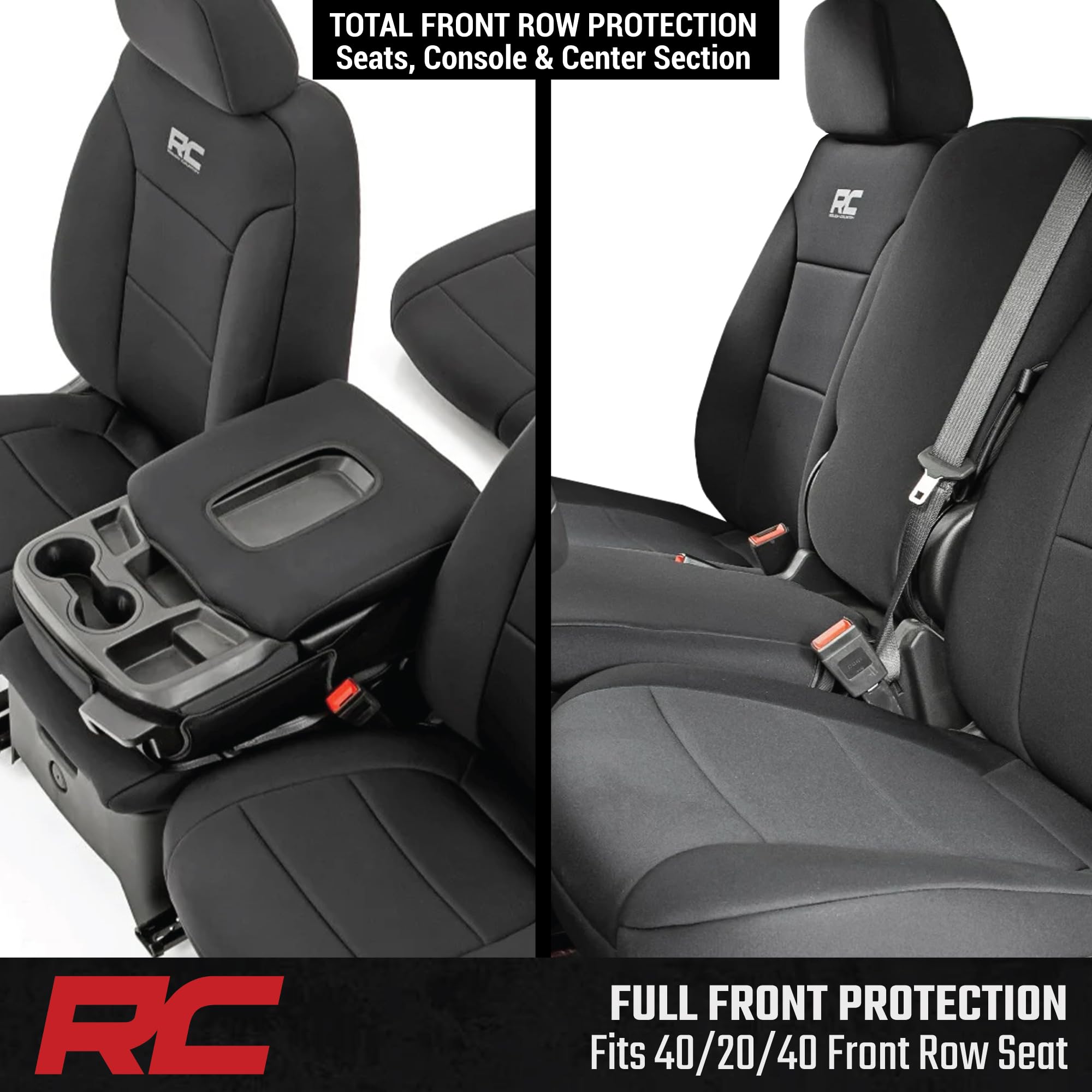 Rough Country Front Seat Covers Neoprene for Chevy Silverado & GMC Sierra 1500 (2019-2026) - Waterproof & UV Resistant, Foam Padded, Front Row Cover Set