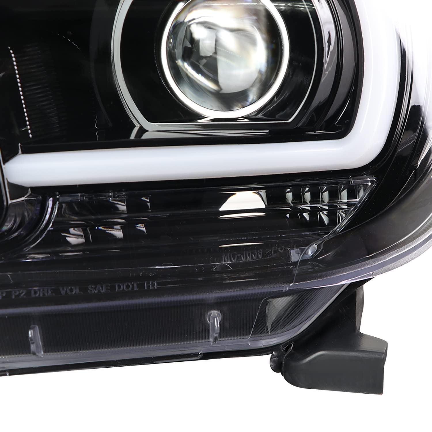 Jet Black SPEC-D TUNING Projector Headlights w/LED Light Bar Compatible with 2007-2013 Toyota Tundra, 2008-2017 Toyota Sequoia, Left + Right Pair Headlamps Assembly